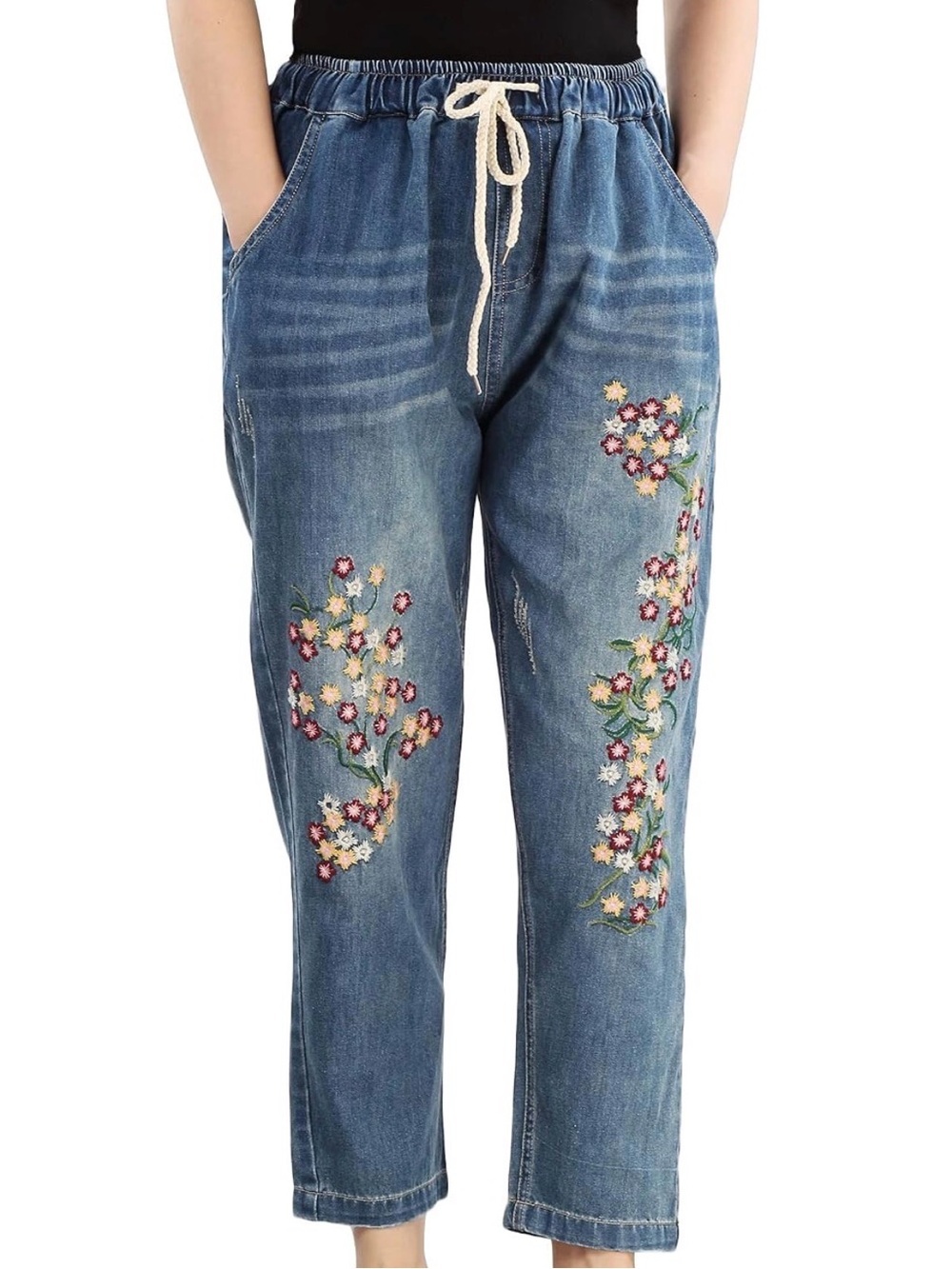 NWOT Aitailan Women's Elastic Waist Cropped Jeans Denim Pants XL